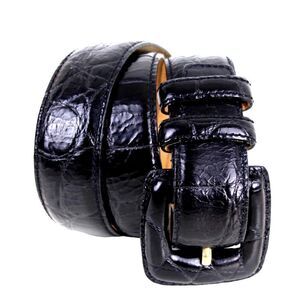 VTG WCM NY CROCO PRINT BLACK GENUINE LEATHER 1 1/8"Wd DRESS CASUAL BELT S (*56